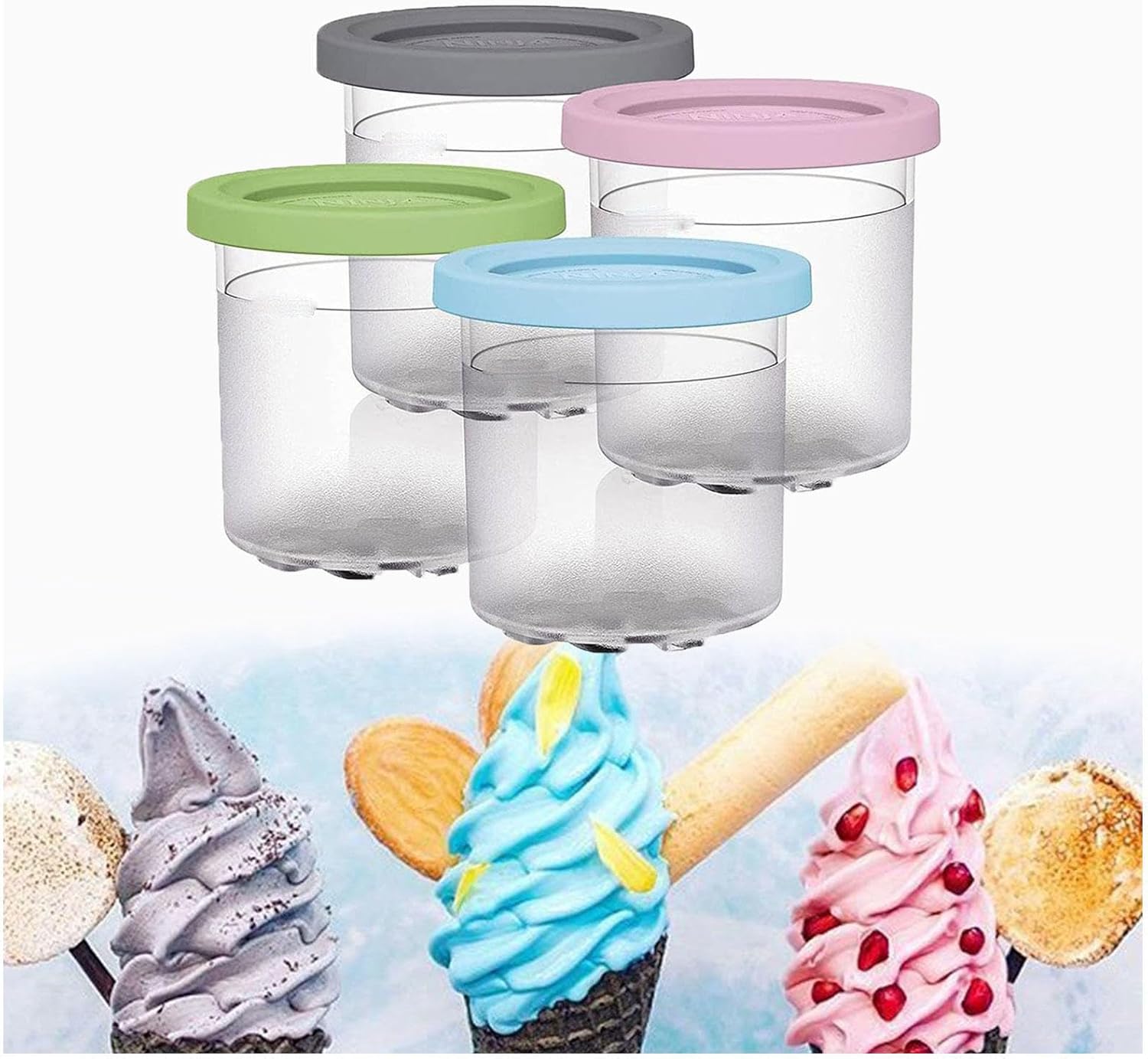 Creami Pints, for Ninja Ice Cream Maker Pints,16 OZ Pint Ice Cream Containers with Lids Airtight and Leaf-Proof Compatible with NC299AMZ,NC300s Series Ice Cream Makers