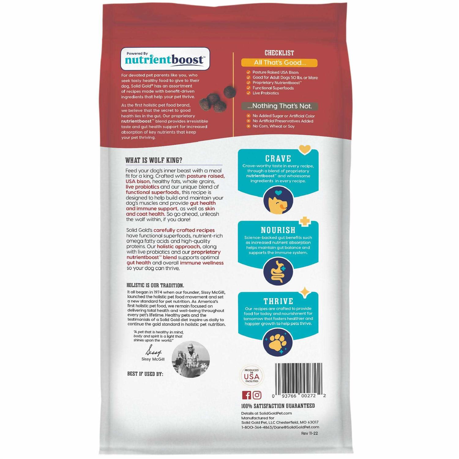 Solid Gold Nutrientboost Wolf King Bison Dry Dog Food - Pet Supplies online store
