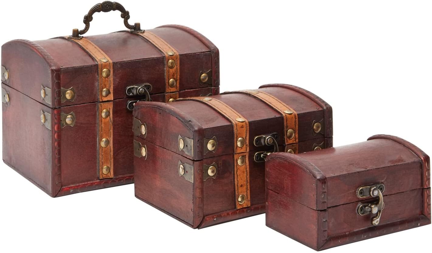 Juvale Set of 3 Wooden Pirate Treasure Chest Boxes, Decorative Vintage ...