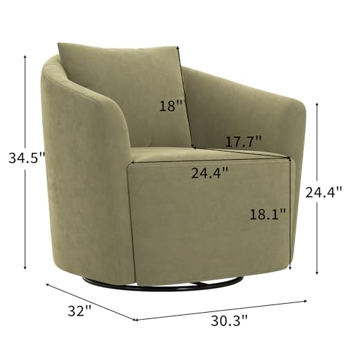 Swivel Barrel Chair Set of 2 with Back Pillow, Modern Comfortable Velvet Accent Chair Round Armchair, Swivel Accent Chair for Nursery Living Room Bedroom, Green