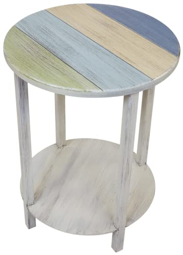 Cottage and Nuatical Stripe Round End Table