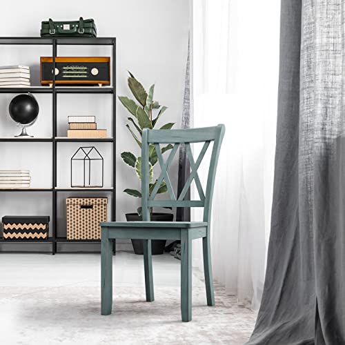 KOTEK Wood Dining Chairs Set of 4, Modern Solid Wood X-Back Dining Chairs, Armless Dining Room Side Chairs for Kitchen, Dining Room, Restaurant (Sage Green)