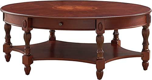 Vintage Wood Coffee Tables Set for Living Room, Oval Coffee Table ＆ Oval End Table with Glass Top, Elegant Coffee Tables Set for Small Spaces, Entryway