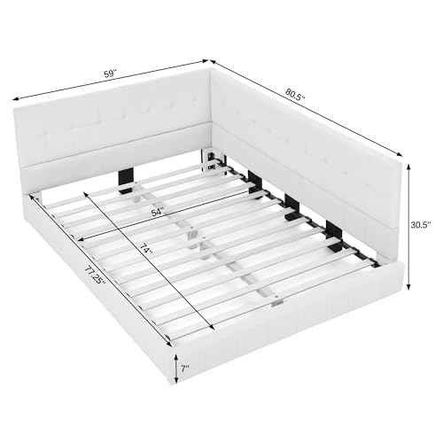SOFTSEA Full Size Upholstered Floor Daybed, Modern L-Shaped Daybed with Tufted Backrest, Velvet Corner Sofa Bed Grounded Platform Bed Frame with Slats Support for Kids Teens Adults, Grey