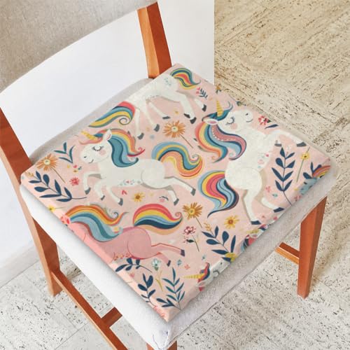 Blue Pinks Yellow Dinosaur Memory Foam Chair Cushion for Dining Chair Comfortable Seat Cushion Non Slip Kitchen Cafe Office Square Chair Pad
