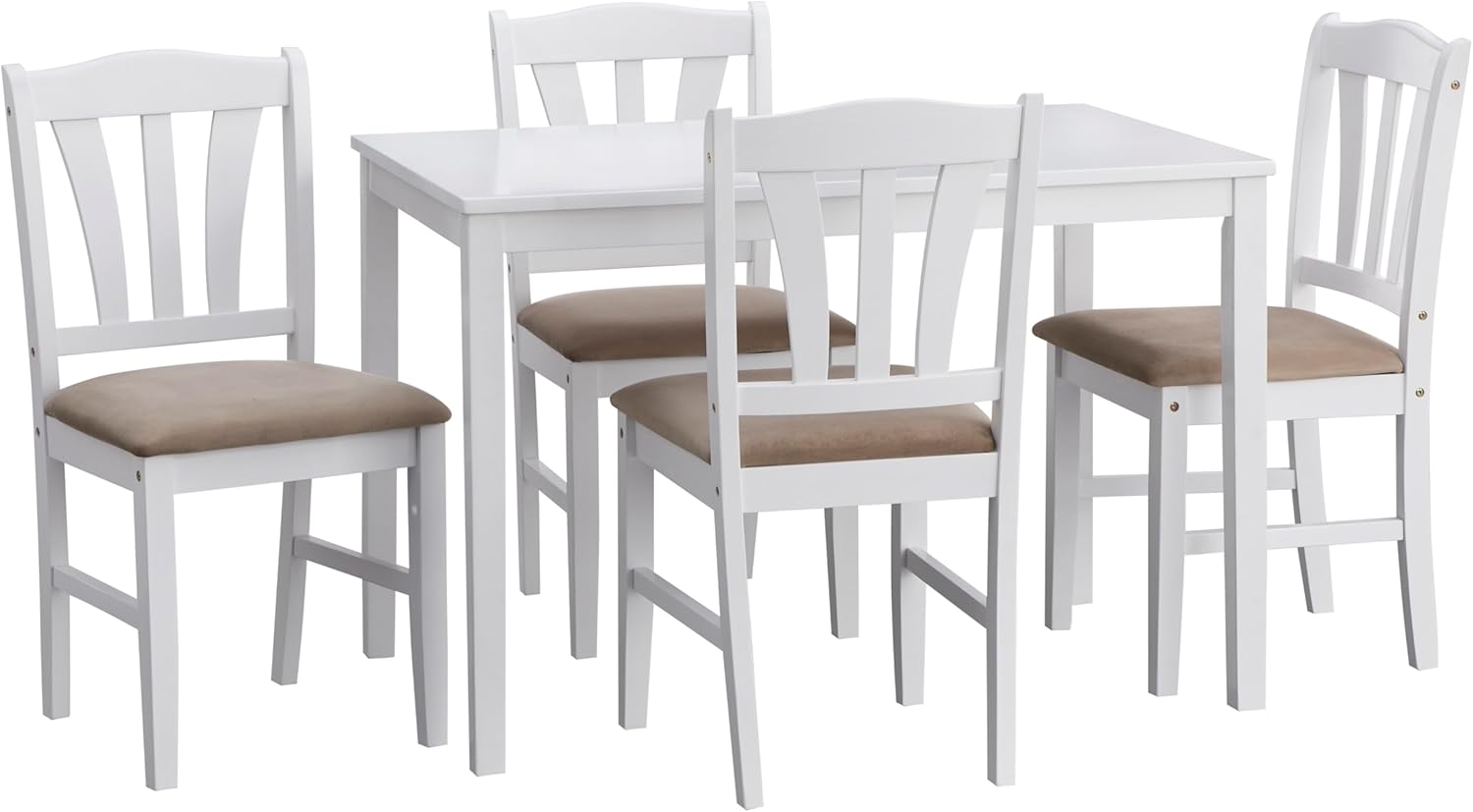 Amara Dining Table Set for 4 with Rubberwood, Padded Upholstered Seats and Neutral Microfiber Fabric, Space Saving Furniture, White