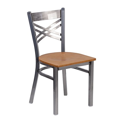 Flash Furniture 2 Pk. HERCULES Series Clear Coated ''X'' Back Metal Restaurant Chair - Natural Wood Seat