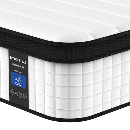 Inofia Queen Mattress, 10 Inch Hybrid Innerspring Double Mattress Cool Bed with Breathable Soft Knitted Fabric Cover, 101 Nights Trial