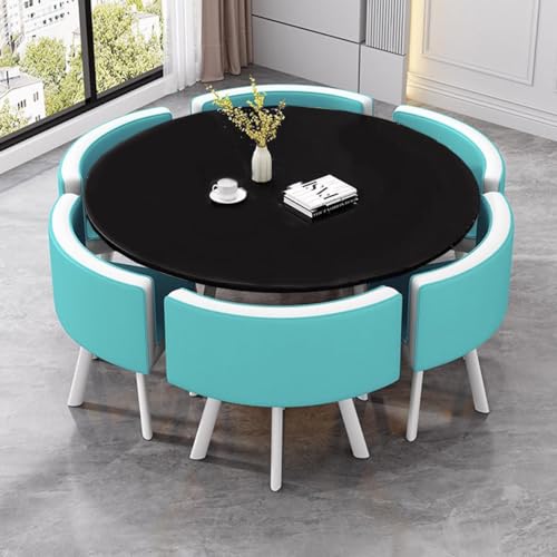 Round Kitchen Dining Room Conference Table with 6 Chairs, Space-Saving Reception Meeting Tables for Eating Dinner, Conference Room(Light Gray)