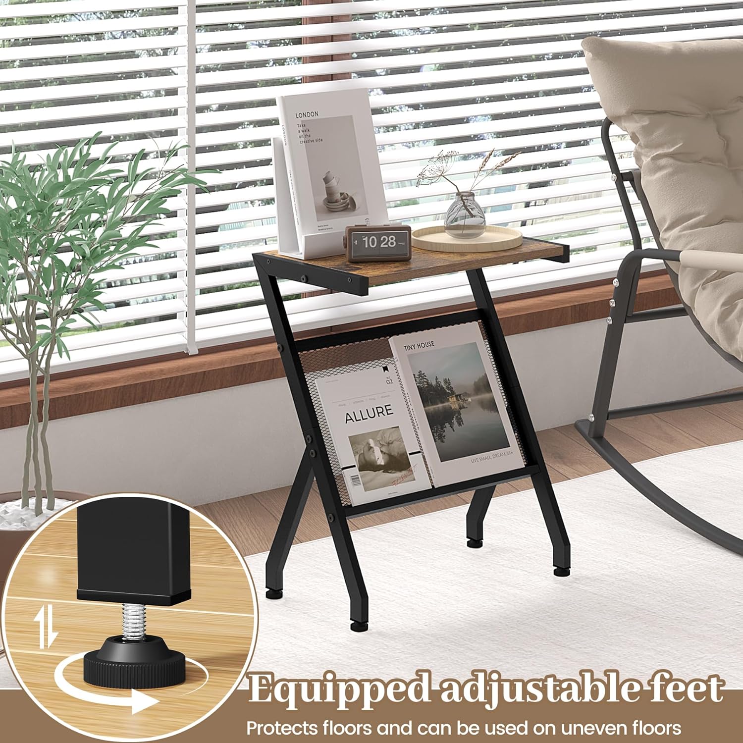 Magazine End Table & 4-Tier Narrow Kitchen Storage Carts