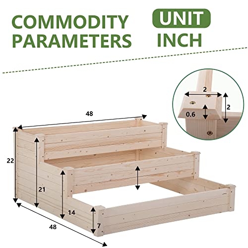 BLKMTY Raised Garden Bed 3 Tier Wood Planter Box for Vegetables Elevated Flower Box Outdoor Tiered Stackable Planters for Gardening Flower above Ground Wooden Box in Patio Backyard, Natural