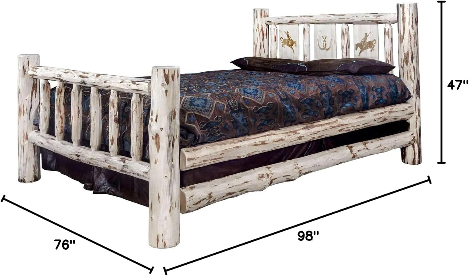 Montana Woodworks Bronc Design Laser Engraved Log Bed in Clear Lacquer Finish (Cal King:98 in. L x 76 in. W x 47 in. H (204 lbs.))