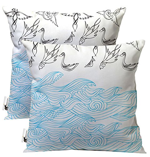 Indoor/Outdoor Designer Bohemian Throw Pillows - Set of 2 - Nautical Tidal Wave Furniture Pillows | UBU Republic (16X16)