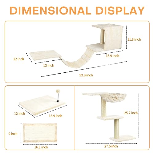 Cat Wall Furniture,Wall-Mounted Cat Climber Set with Cat Wall Shelves, Perches, Condo House, Ladder, Scratching Board & Tree - 5 Pcs Wood Indoor Cat Furniture for Play (Dark Grey)