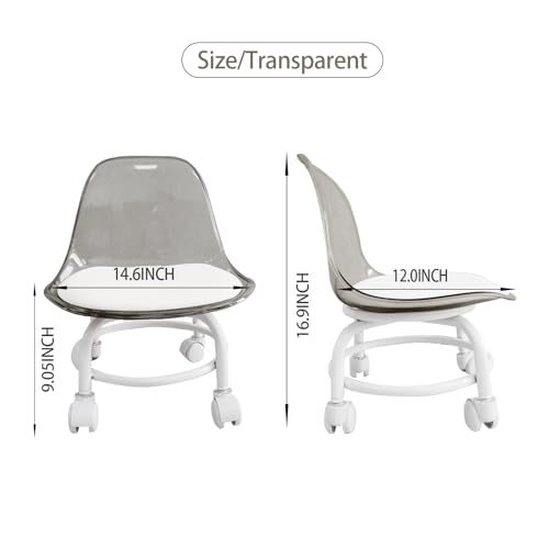 Low Rolling Stool-Small Acrylic Stool with Wheels,Mini Roller Seat with Back Support,Short Rolling Stool Chair for Work,Home Cleaning,Garage,Office and Laundry (Gray)