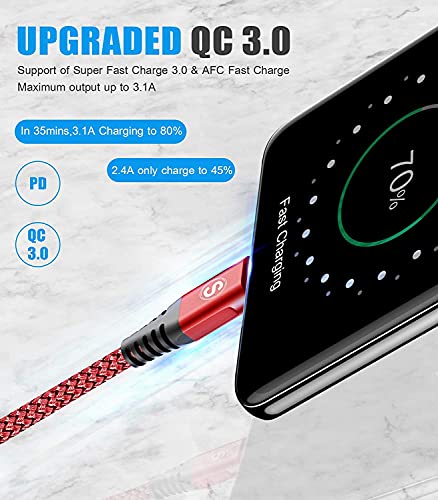 sweguard USB Type C Cable 3.1A Fast Charging [2Pack,6.6ft+6.6ft], USB-A to USB-C Charger Nylon Braided Cord for Samsung Galaxy S21 S20 S10 S9 S8 Plus,Note 20 10 9 8 7,A71 A51 A32,LG,Moto,PS5-Green