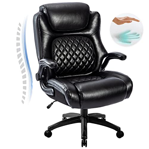 High Back Big & Tall 400lb Office Chair - Heavy Duty Metal Base, Adjustable Tilt Angle Large Bonded Leather Ergonomic Executive Desk Computer Swivel Chairs