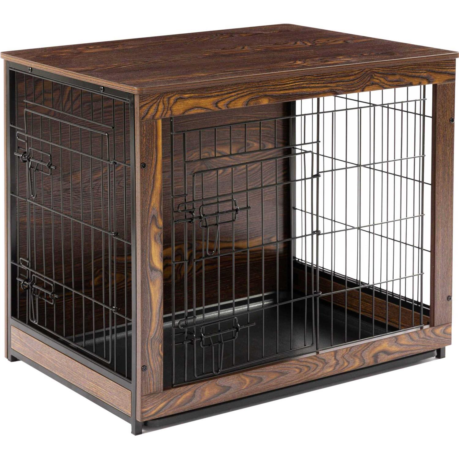 Megidok Wooden Dog Crate Furniture with Cushion Dog Crate End Table with Tray - Pet Supplies online store