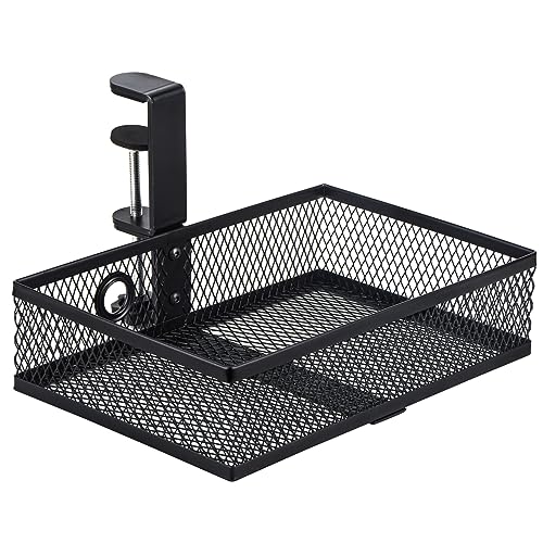 Wetheny Under Desk Storage Drawer Clamp-on Swivel Alloy Steel 360 Degree Rotation Hidden Desktop Organizer Pen Holder Easy to Install,Home Office Art Supply Storage