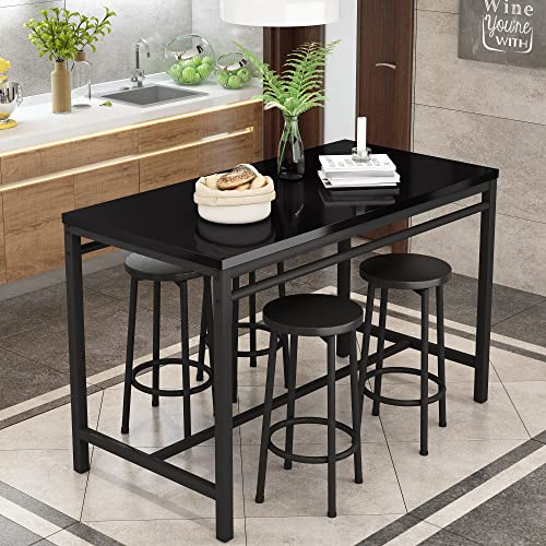Dining Table Set for 4 Kitchen & Dining Room Tables Breakfast Nook Bar Table Set with 4 Bar stools PU Soft Seat with Backrest 47.24'' L x 23.62'' W x 35.43'' H, Grey