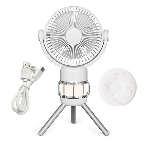 Desk Camping Fan with Light Nighttime Camping Gear Light Fan Portable with Led Rechargeable 3 Speed Settings Strong Airflow Low Noise Rotatable Remote Control Cooling Tents Fans Green