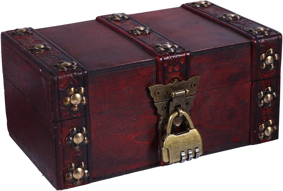 KESYOO 1 Pc Box Vintage Wooden Storage Box Small Vintage Treasure Chests Wooden Storage Trunks Pirate Decor Wooden Jewelry Organiser Wooden Jewelry Chest Keepsake Child Metal Candy Europe