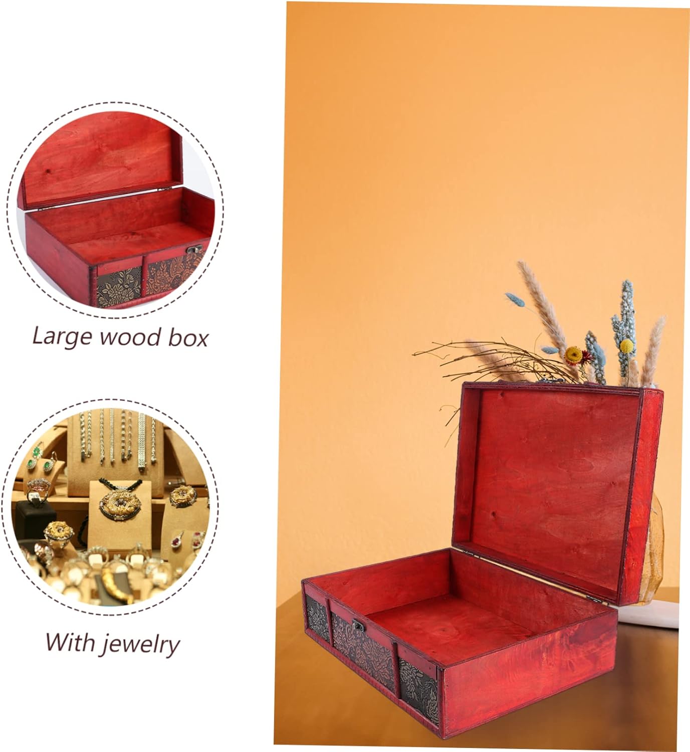 ABOOFAN 2pcs Boxes Wedding Jewelry Wooden Storage Chest Desk Top Decor Pirate Treasure Chest Wood Jewelry Storage Case Desk Topper Makeup Storage Case Trunk With Lock Ring Bamboo