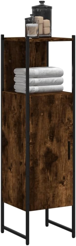 vidaXL Smoked Oak Bathroom Cabinet - Engineered Wood Storage Cupboard with Powder-Coated Steel - 13