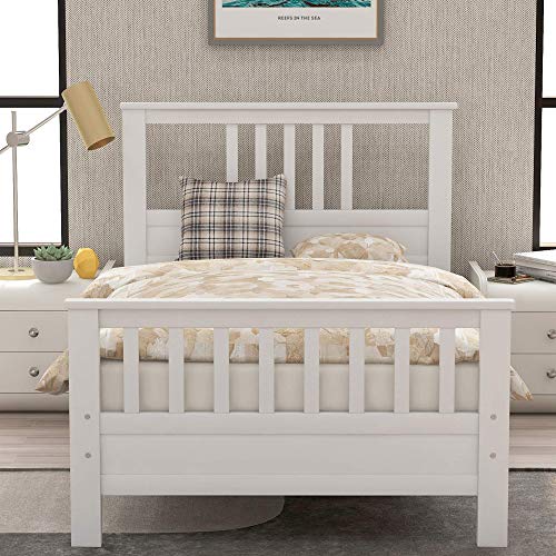Merax Solid Wood Twin Bed Frame for Kids,Grey Twin Platform Bed Frame with Headboard/Footboard/Wood Slat Support,No Box Spring Needed, Easy Assembly