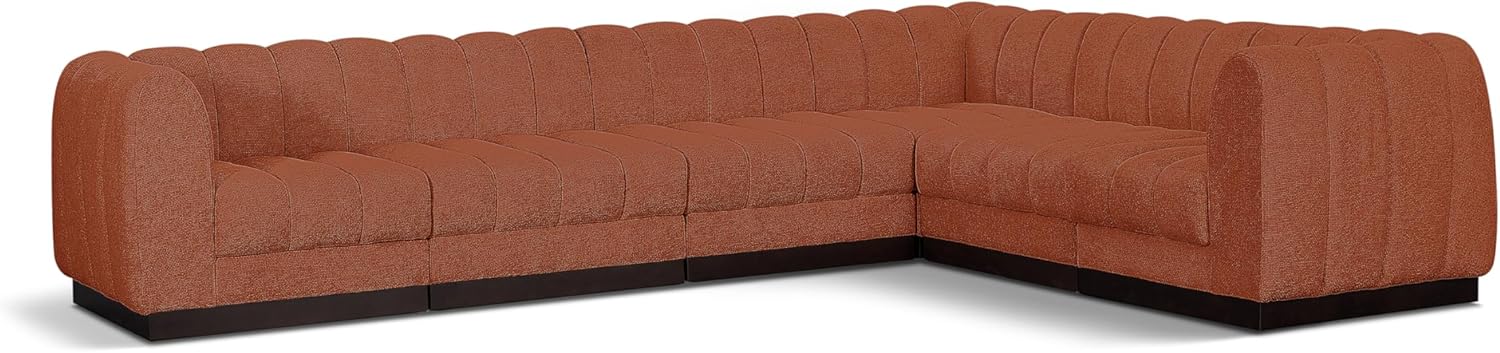 Meridian Furniture Quinn Collection Modern | Contemporary Modular Sectional with Soft Chenille Cross Hatched Fabric, Solid Wood Espresso Base, 133