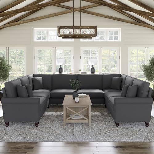 Bush Furniture Hudson U Shaped Sectional Couch, 125W, Charcoal Gray Herringbone