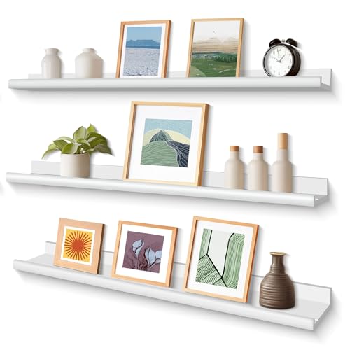 Annecy Floating Shelves Wall Mounted Set of 3, 36 Inch Dark Walnut Solid Wood Shelves for Wall, Wall Storage Shelves with Lip Design for Bedroom, Bathroom, Kitchen, Office, 3 Different Sizes