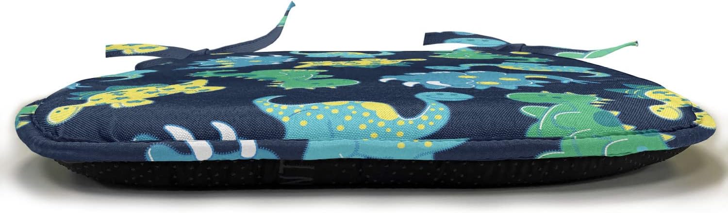 Lunarable Dinosaur Party Chair Seating Cushion, Reptiles Cartoon Dream Land Fantasy Creatures, Anti-Slip Seat Padding for Kitchen & Patio, 16