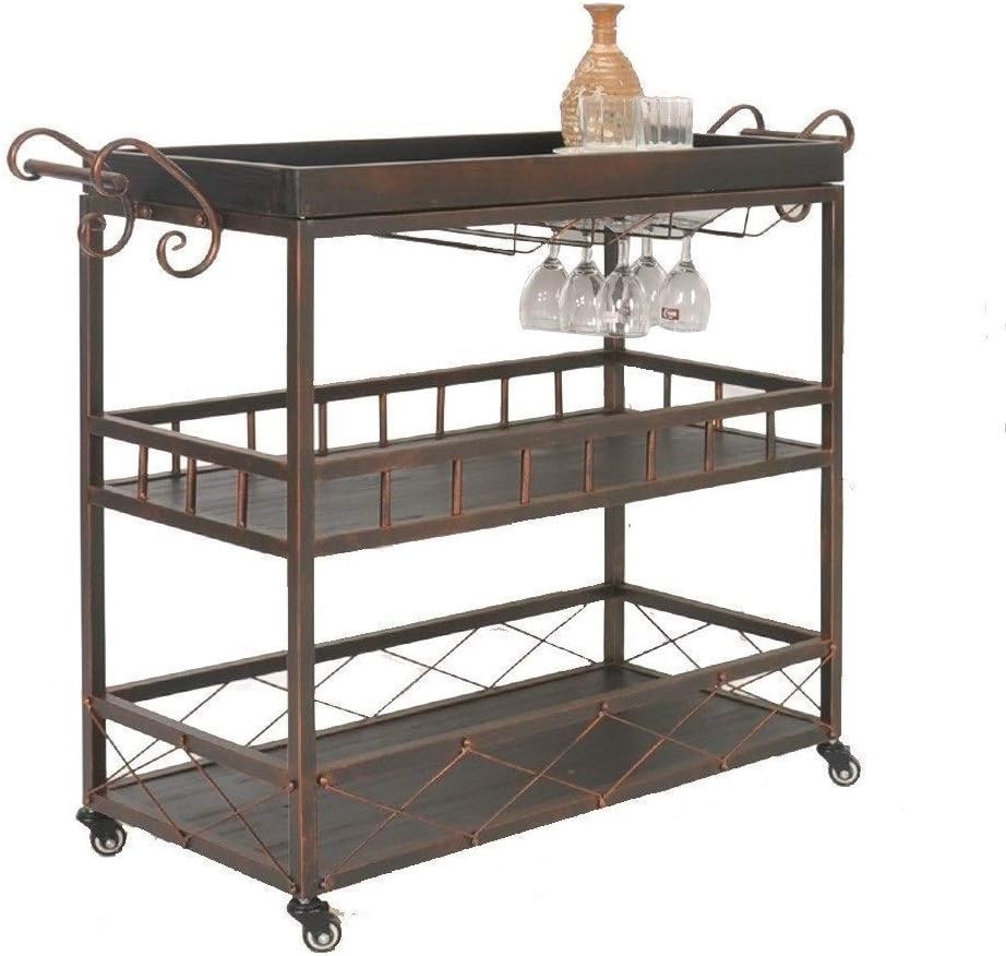 Rolling Cart Kitchen Trolleys Industrial Desk Storage Carts Tool Trolley Catering Trolleys BBQ Car Wine Rack Retro Design 3 Tiers for Kitchen, Home, Office