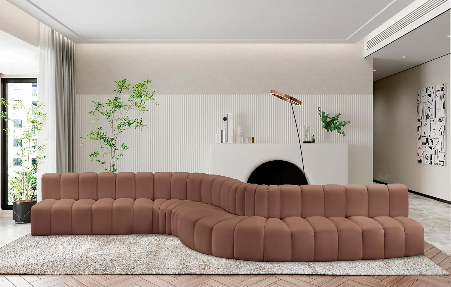 Meridian Furniture Arc Collection Modern | Contemporary Sofa with Soft Vegan Leather, Deep Channel Tufting, Modular, 197