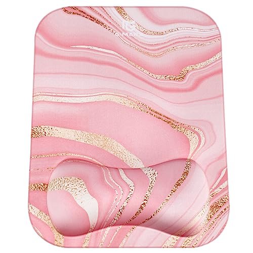 Gimars Elongate Smooth Lycra Fabric Ergonomic Mouse Pad Wrist Support, Gel Memory Foam Cushion Set Keyboard Wrist Rest, Pain Relieve for Computer, Laptop, Office, Home, Gaming, Black Golden Marble