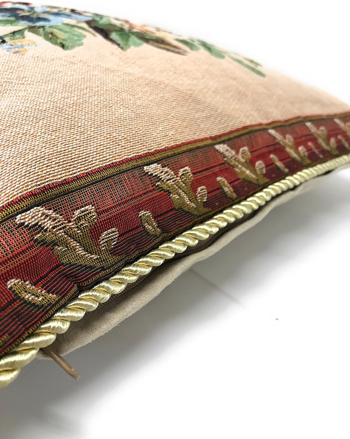 Tache 2 Piece 18 X 18 Inch Yuletide Red Blooms Vintage Cottage Woven Corded Tapestry Cushion Throw Pillow Cover 5598