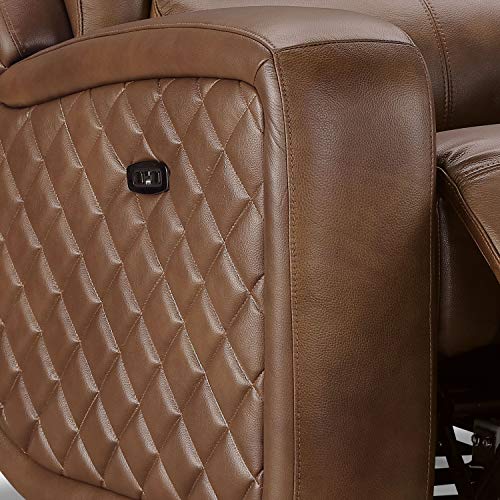 Abbyson Living Premium Top Grain Leather Upholstered Power Reclining Sofa, Grey