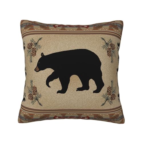 Log Cabin Bear and Canoe Rug Throw Pillow Covers Home Art Deco Pillowcase Square Pillow Case Cushion Cover for Bed Sofa Living Room Car Indoor and Outdoor 20