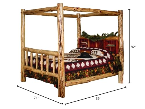 Red Cedar Log King Canopy Bookshelf Bed