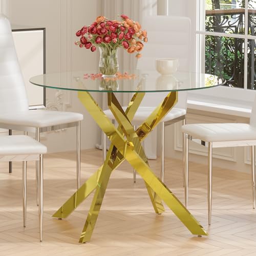 Glass Dining Table,Gold Kitchen Table for 4,Rectanglar 47