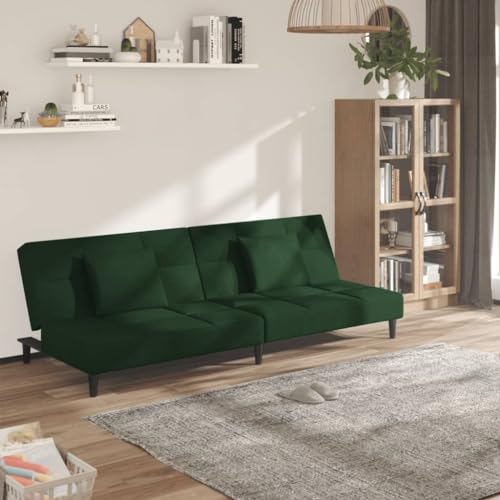2-Seater Sofa Bed with Two Pillows,Upholstered Sofas,Modern Sofas,Living Room Furniture Sets,Seating Furniture,Centre Sofas,for Living Room,Bedroom,Apartment,Office, Dark Green Velvet