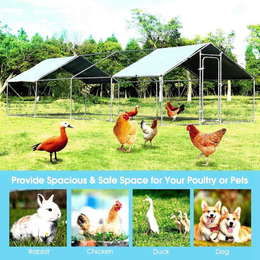 Carmyra Large Chicken Coop Walk-in Metal Poultry Cage House Rabbits Habitat Cage Spire Shaped Coop with Waterproof and Anti-Ultraviolet Cover - Pet Supplies online store