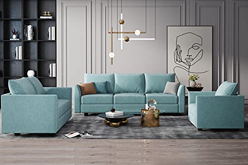 HONBAY Living Room Sofa Sets 2 Piece Sofa and Loveseat Set Modular Sofa Couch Set for Living Room Office, Aqua Blue