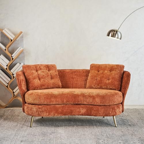 Velvet Loveseat Sofa with Gold Legs, Mid-Century Modern Upholstered Love seat Couch,with Golden Metal Legs,Small Comfy Couch with 2 Pillows,for Living Reading Room Bedroom Apartment (Blue)