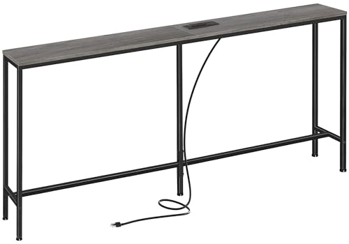 70 Inch Console Table, Sofa Table with Charging Station, Entryway Table, Behind Couch Table, for Living Room,Rustic Brown