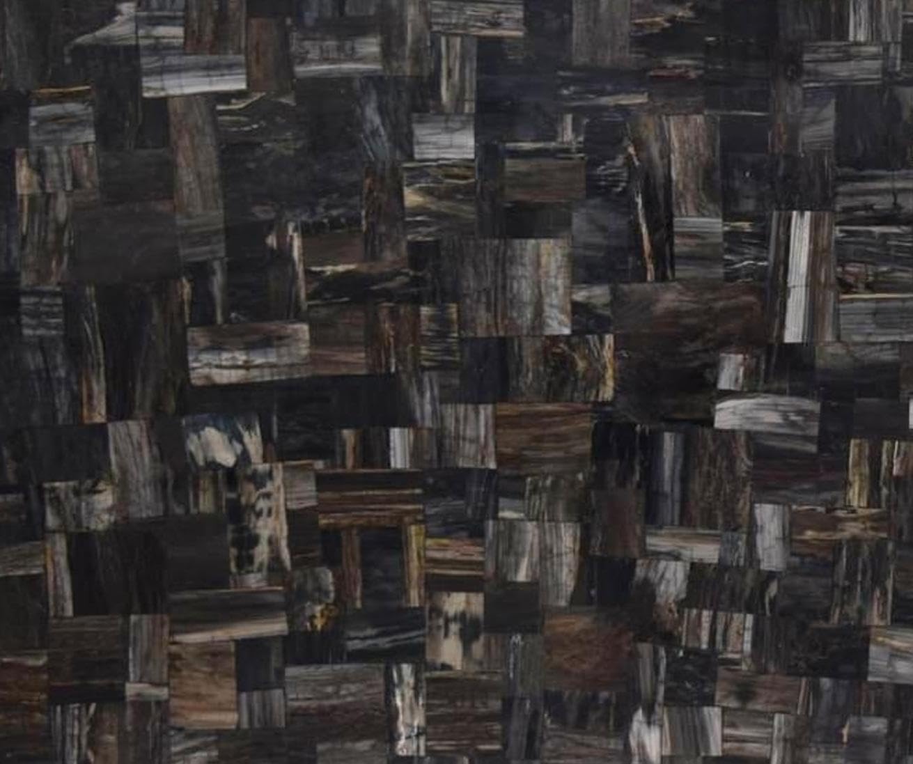 12 x 12 Inches Black Petrified Stone Coffee Table Top Square Shape Resin Bed Side Table for Living Room Decor