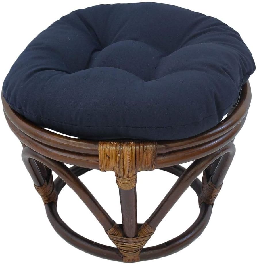 18 Inch Dark Navy Round Footstool Papasan Chair Cushion - Indoor Durable Traditional Style Microsuede Bohemian Frame with Padded Cushion Soft Tufted Thick Pad Blazing Needles Rattan Standard Ottoman