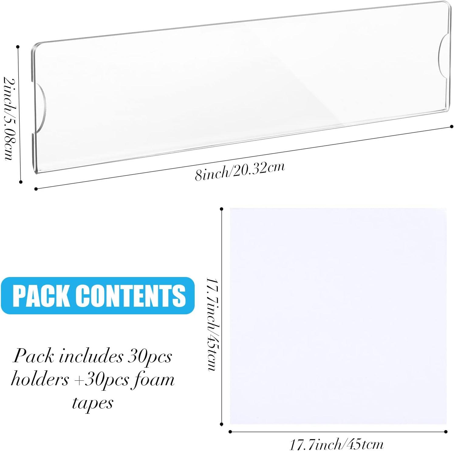 2 x 8 Inch Acrylic Wall Name Plate Holder Clear Plastic Sign Holder Frame with Adhesive Tape Horizontal Name Plates for Door Office Nameplate Display Trays Office Home Classroom favors(30 Sets)
