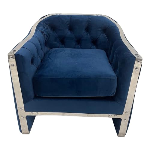 Navy and Gold Sofa Chair, with Navy Velvet Seat and Gold Stainless Steel Frame - Versatile Design, Button Tufted Luxury, Ideal for Elegant and Modern Living Room Decor – 28.3